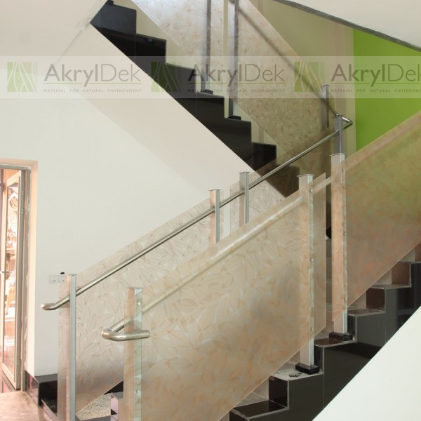 Resin staircase railing panels with organic leaves